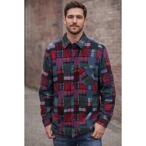 The Vermont Flannel Co Mens M Plaid Red Blue Green Thick Flannel Shirt EUC